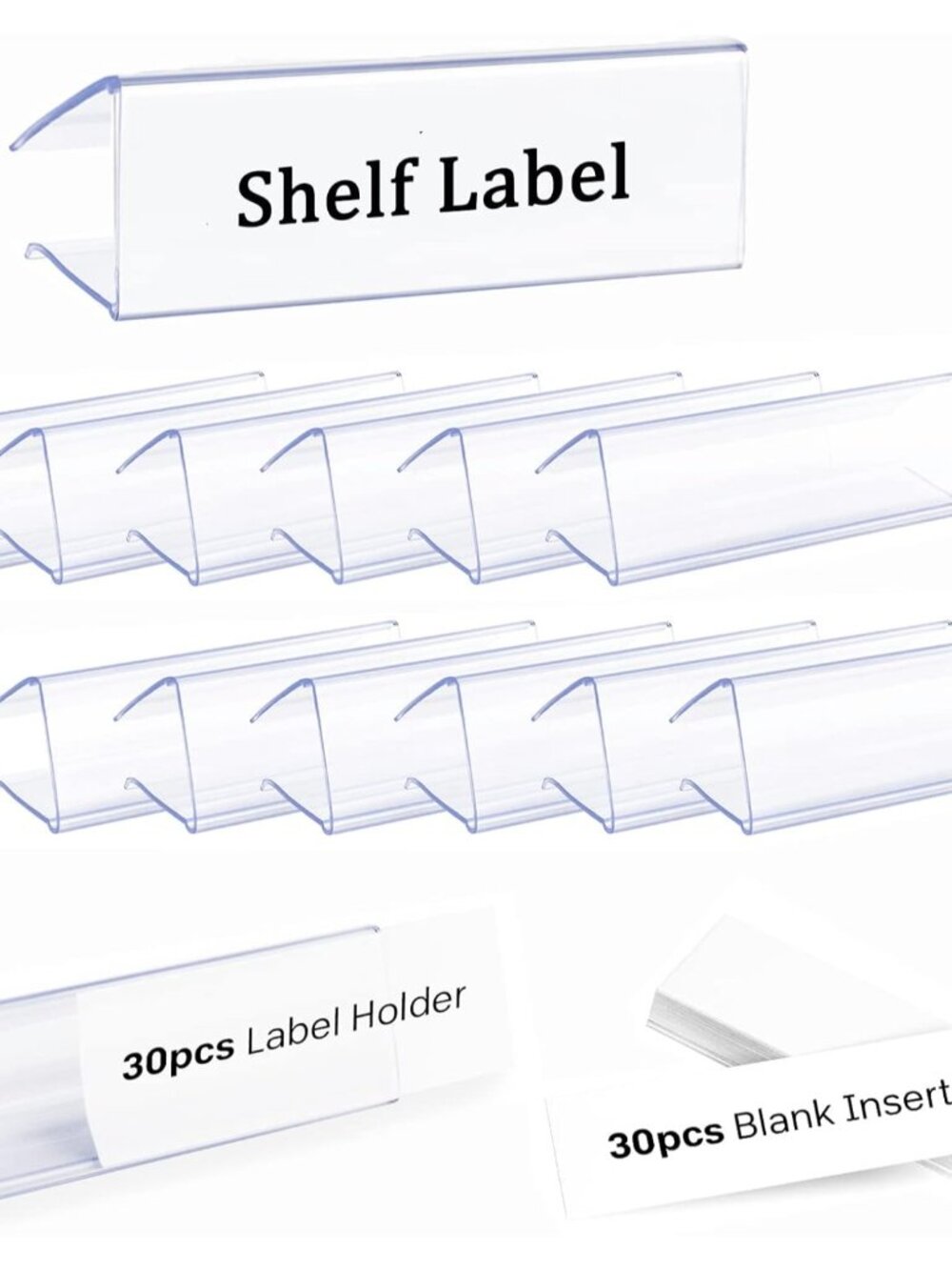 30pcs Plastic Shelf Label Holder, Clear Shelf Label Holder Wood Sign and Tag Tic
